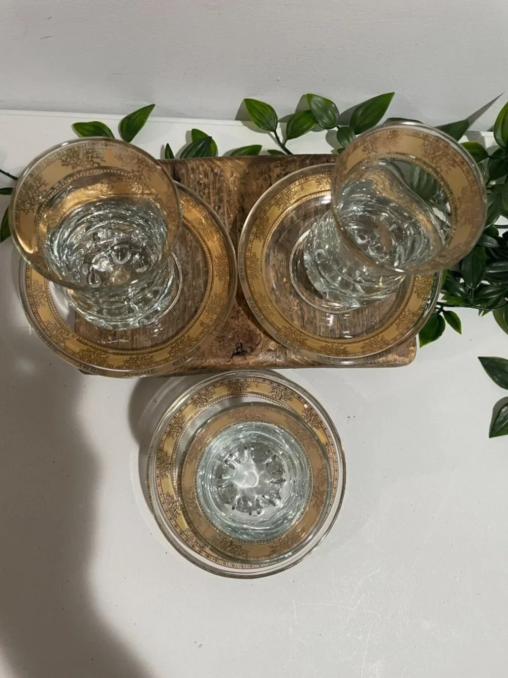 Turkish Tea Glasses With Gold Trim & Matching Saucers - Elegant Design Set Of 3